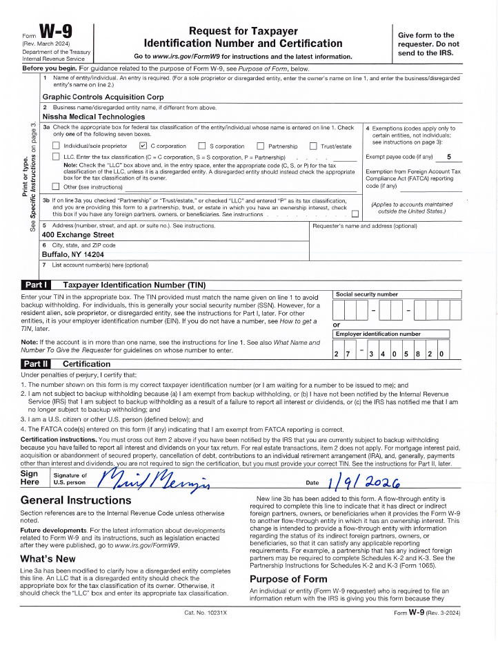 <p>Graphic Controls Acquisition Corp.<br />d.b.a. Nissha Medical Technologies</p>